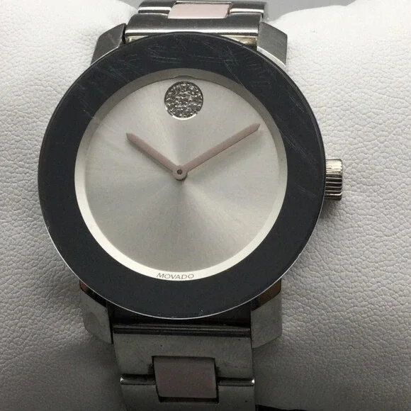 Movado BOLD Watch Womens 36mm Stainless Pink Black New Battery 6.25" - Picture 1 of 14